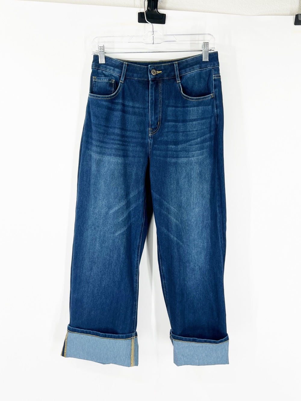 Halara Flex High Waisted Pockets Rolled Hem Wide Leg Jeans